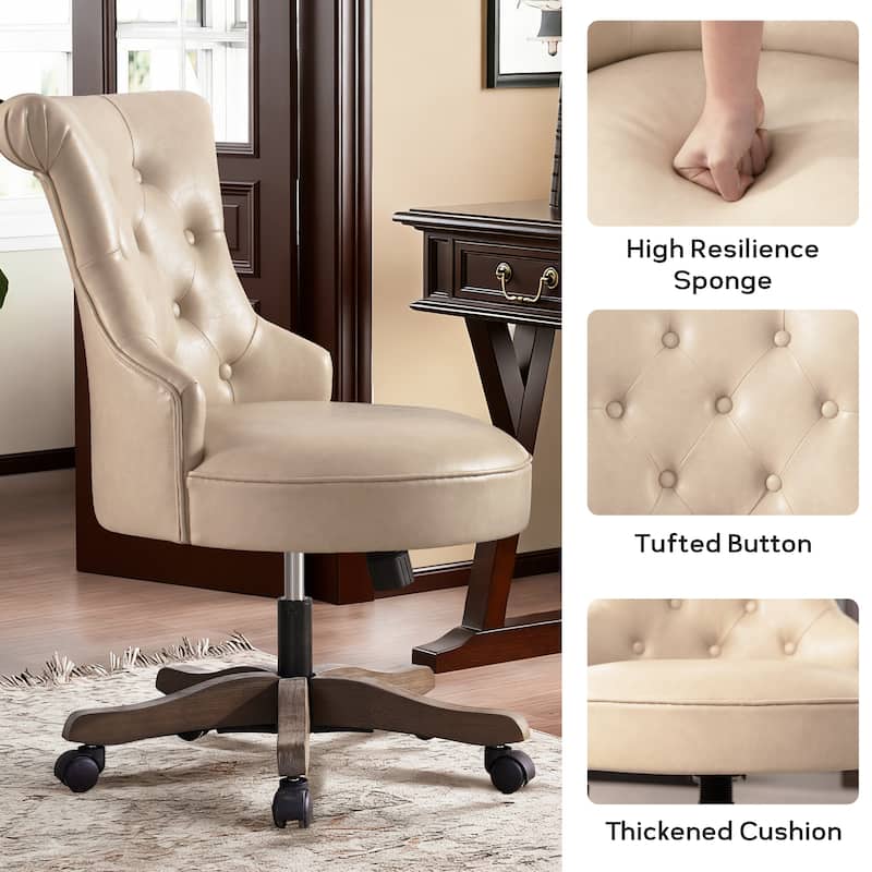 Office Chair with Wheels, Adjustable Height, Linen Fabric Upholstered Computer Desk Chair Swivel