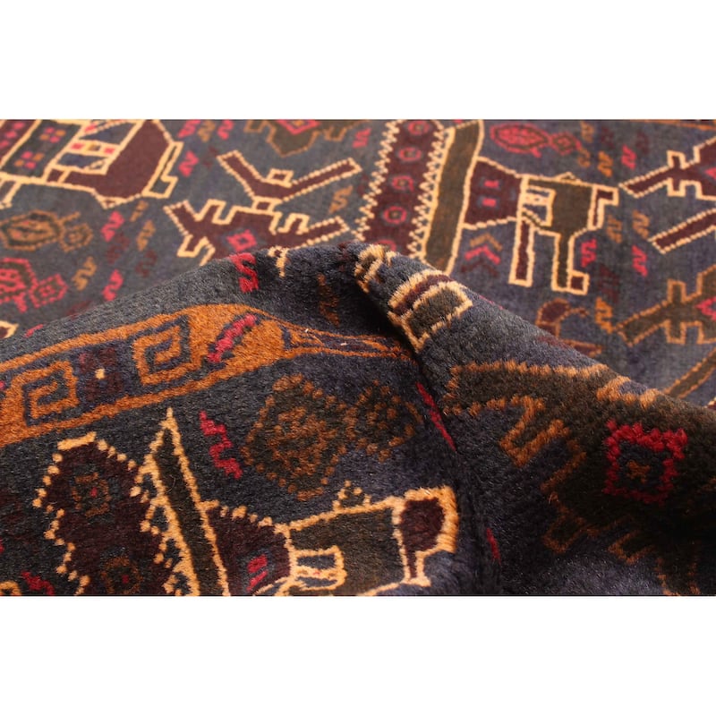 ECARPETGALLERY Hand-knotted Rare War Dark Navy Wool Rug - 3'3 x 4'9