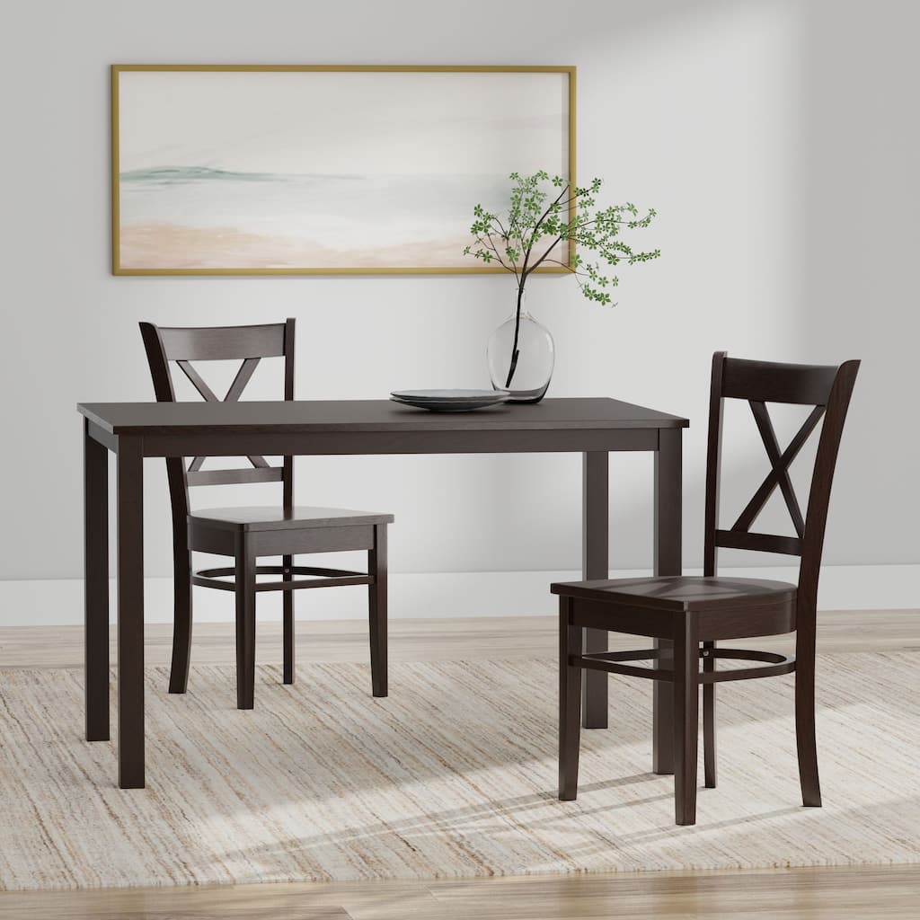 3-Piece Dining Set, 48" Rectangle Wood Table and Cross Back Chairs