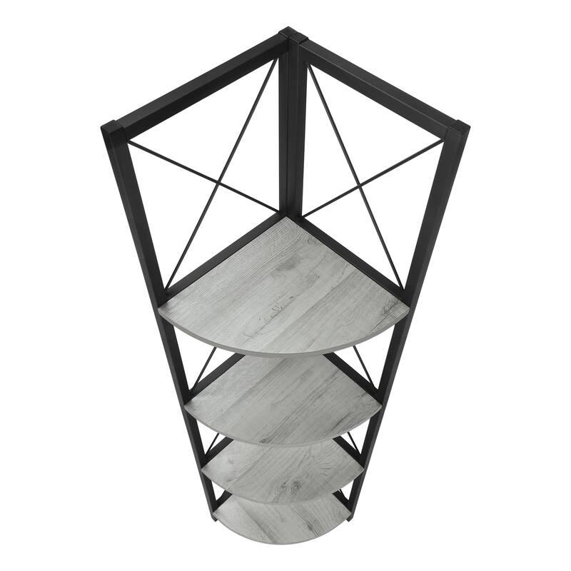 Bookshelf, Bookcase, Etagere, Corner, 4 Tier, 60"h, Office, Bedroom, Laminate, Metal, Contemporary, Modern