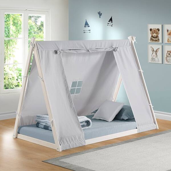slide 6 of 19, TeePee Tent Twin Floor Bed White