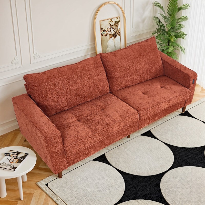Modern 82 in. Square Arm Chenille Upholstered Rectangle Loveseat Sofa with USB Ports