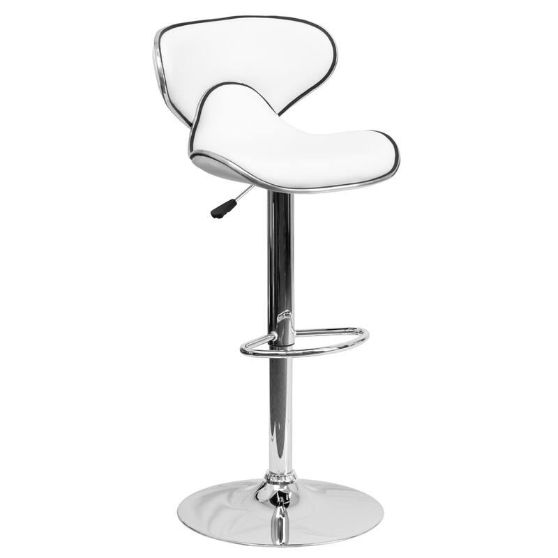 2 Pack Contemporary Mid-Back Vinyl Adjustable Height Barstool with Chrome Base - 16"W x 17.5"D x 34.5" - 43"H