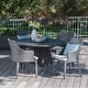 preview thumbnail 2 of 14, Hillhurst Outdoor 5-piece Round Wicker Dining Set with Cushions & Umbrella Hole by Christopher Knight Home