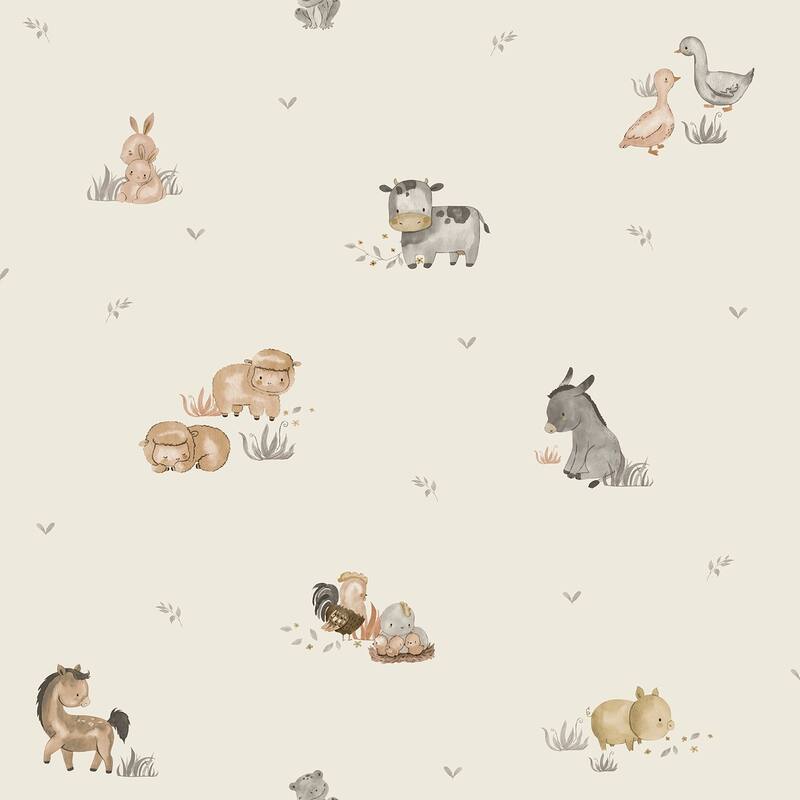 Galerie Wallcoverings Little Explorers 2 Farm Animals Non-woven Matte Wallpaper Roll