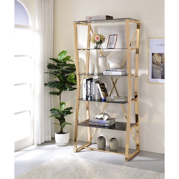 Shop Furniture Of America Morfell Contemporary Chrome Glass Shelf Bookcase Overstock 32518658