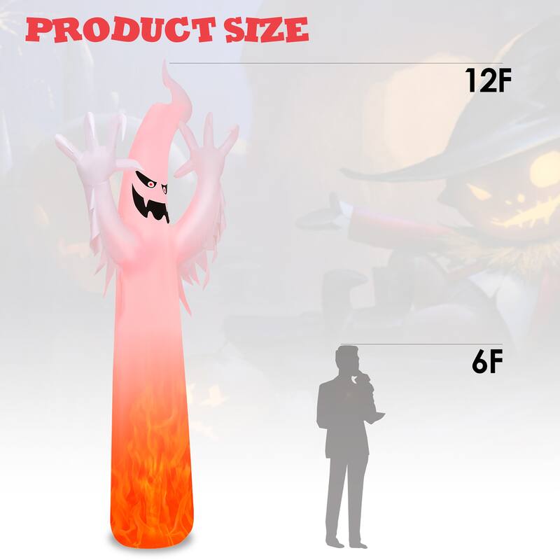 12 FT Halloween Inflatable Ghost with Rotating Flame LED Lights