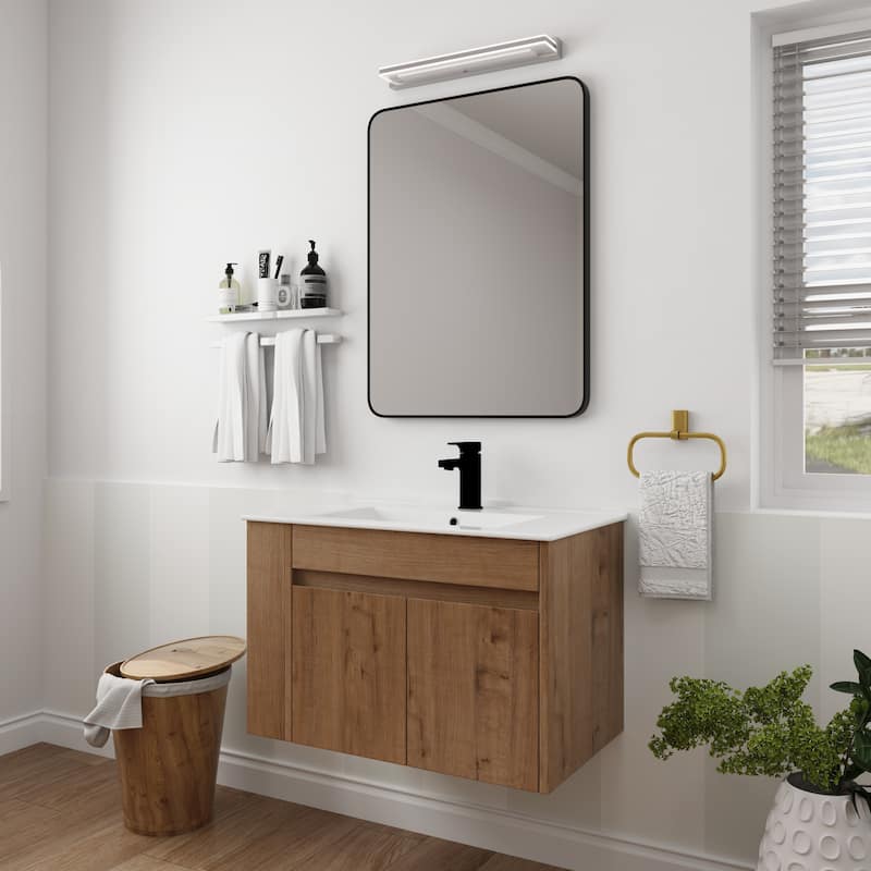 30 Inch Bathroom Vanity With White Ceramic Basin and Adjust Open Shelf