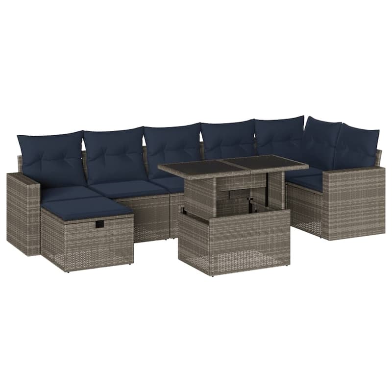 vidaXL Patio Sofa Set with Cushions and Table Outdoor Garden 8 Piece Poly Rattan - 24.4" x 24.4" x 27.2"
