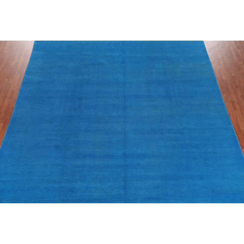 Skye Blue Modern Gabbeh Vegetable Dye Rug Hand-Knotted Wool Carpet - 10'4" x 13'0"