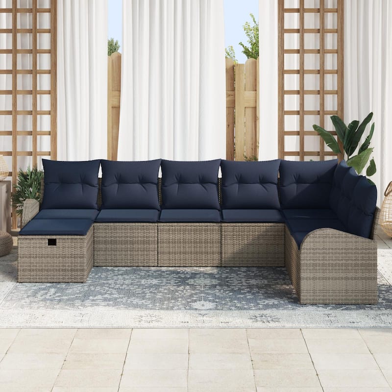 vidaXL 8/9 Garden Sofa Set with Cushions Black/Brown/Grey Poly Rattan - 113.8 x 70.5 x 27.2