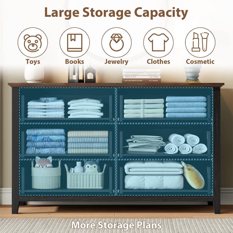 Farmhouse 6 Drawer Dresser for Bedroom, Vintage Dresser with Antique Handles