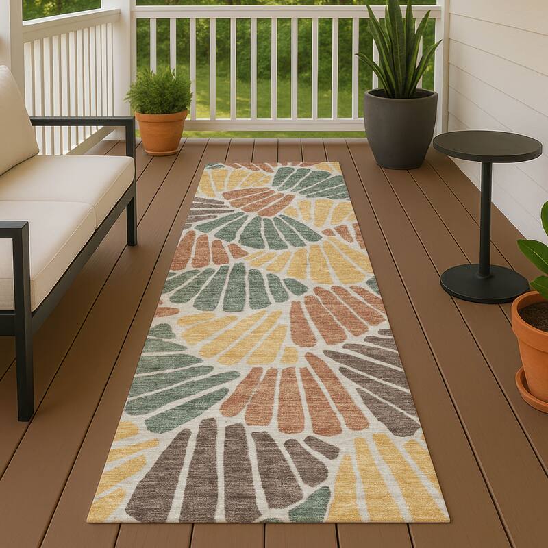 Machine Washable Indoor/ Outdoor Floral Modern Chantille Rug - Basil - 2'3" x 7'6"