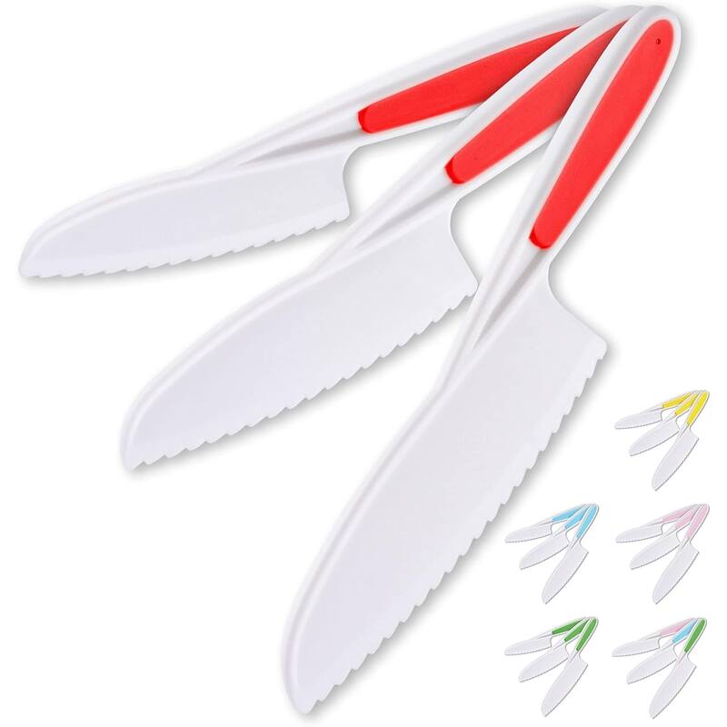 Zulay Kitchen Kids Knife Set for Cooking and Cutting - Red & White
