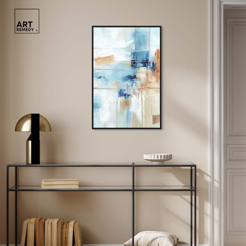 Art Remedy House Of Lines I Framed Blue Abstract 1 Piece Canvas Wall Art