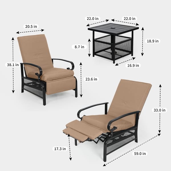 dimension image slide 4 of 6, Outdoor Cushioned Chaise Lounge Adjustable Patio Reclining Lounge Chair, Recliner Lounge Chair & Bistro Table Set