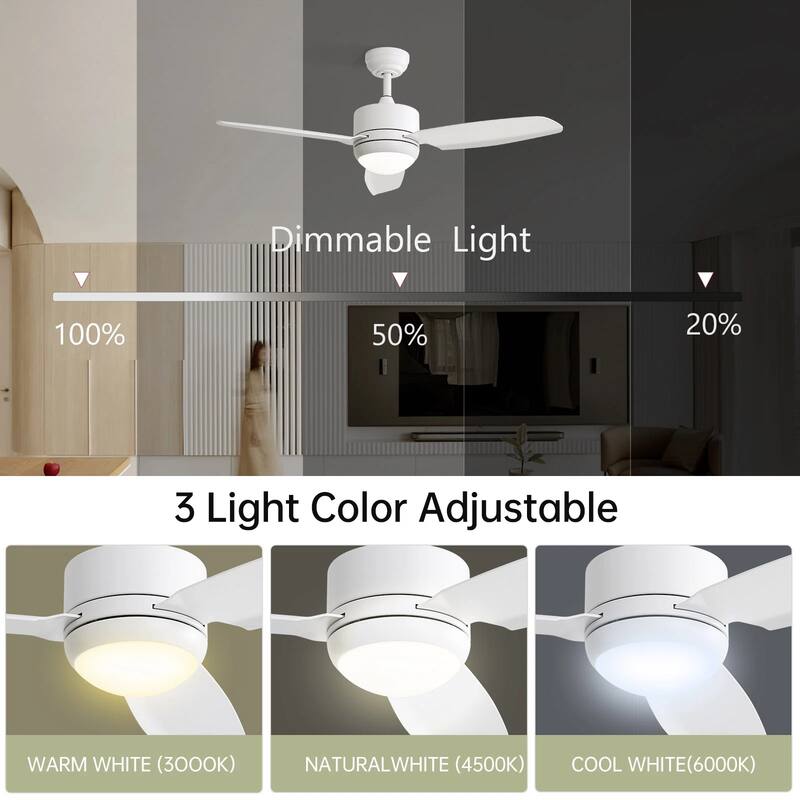 46" Indoor Ceiling Fan with Dimmable Led Light and Remote Control, 6 Speeds DC Motor