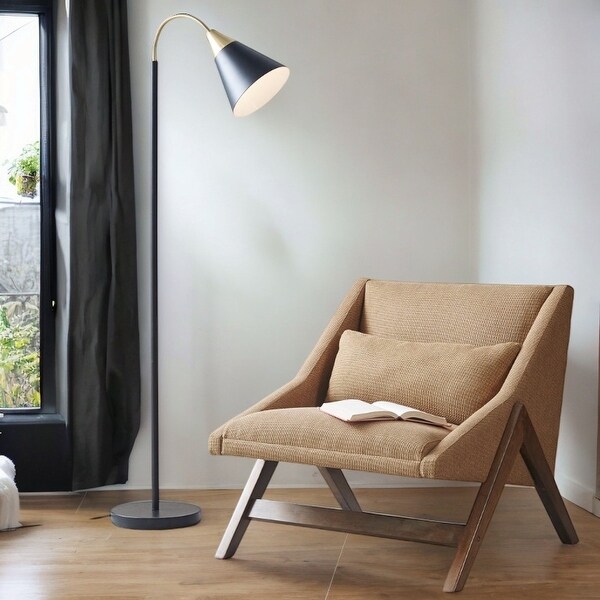 Beacon Arched Metal Floor Lamp with Cone Shade Matte Black Gold Finish Foot On Off Switch