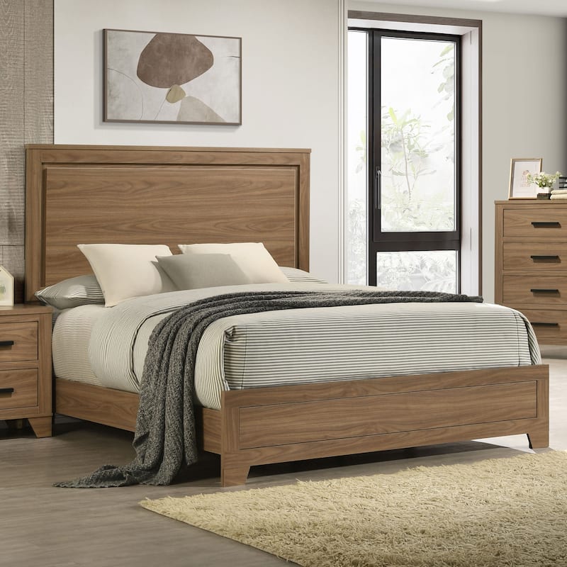 Furniture of America Nyess Modern Chestnut Brown Solid Wood Panel Bed - Queen
