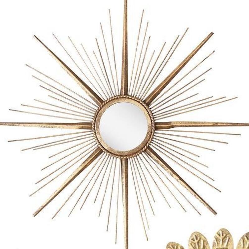 HomeRoots Set of Three Gold Metal Sunburst Geometric Framed Accent Mirrors - 22.00 in. x 22.00 in. x 2.00 in.