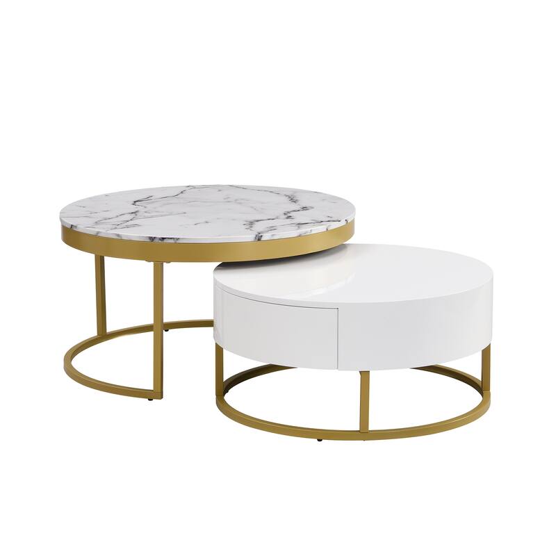 Round Nesting Coffee Table with Drawers