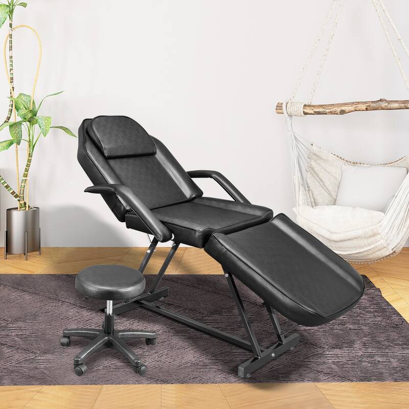 73" Adjustable Beauty Salon Spa Massage Bed Tattoo Chair with stool Black