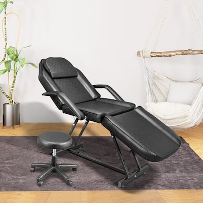 73" Adjustable Beauty Salon Spa Massage Bed Tattoo Chair with stool Black