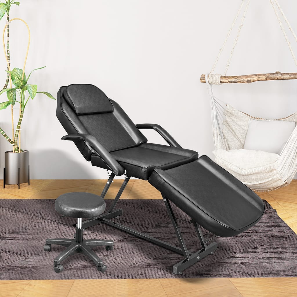 73" Adjustable Beauty Salon Spa Massage Bed Tattoo Chair with stool Black