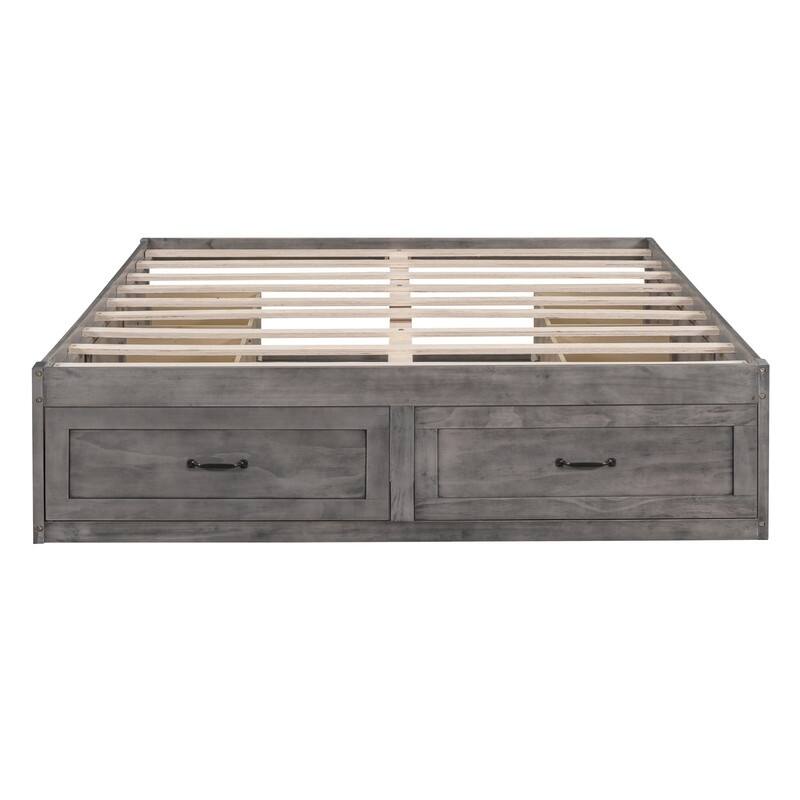 Full Size And Queen Size Platform Bed with 6 Storage Drawers,Antique White