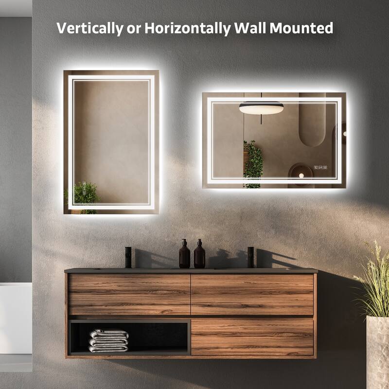 Yulika Front Backlit Lighted Wall Mirror Rectangle Dimmable Vanity Mirror with Anti-Fog & Memory Function