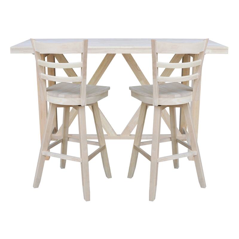 Bar Height Table With 2 Ladder Back Swivel Bar Stools - 30 in. Seat