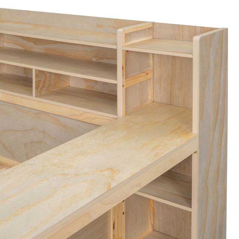 Full Size Wooden Daybed with Storage Drawers and Built-in Study Desk - Multi-functional Bed in Antique White