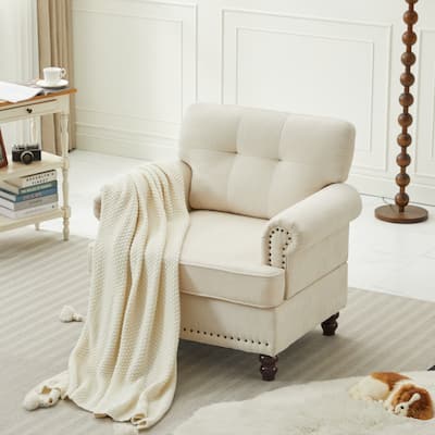 Set of 1 Piece,Chenille Tufted Armchair with Solid Rubberwood Legs for Livingroom
