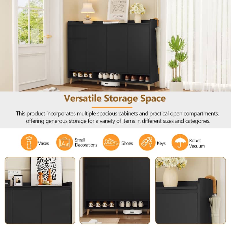 Roomfitters Contemporary Shoe Cabinet with Adjustable Shelves, Minimalist Home Organizer and Storage Sideboard