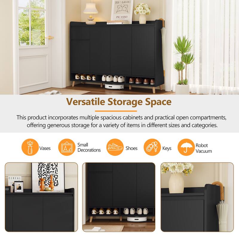Shoe Cabinet with Adjustable Shelves, Multi-Functional Storage Cabinet, Freestanding Shoe Rack with 1 Drawer & 4 Doors