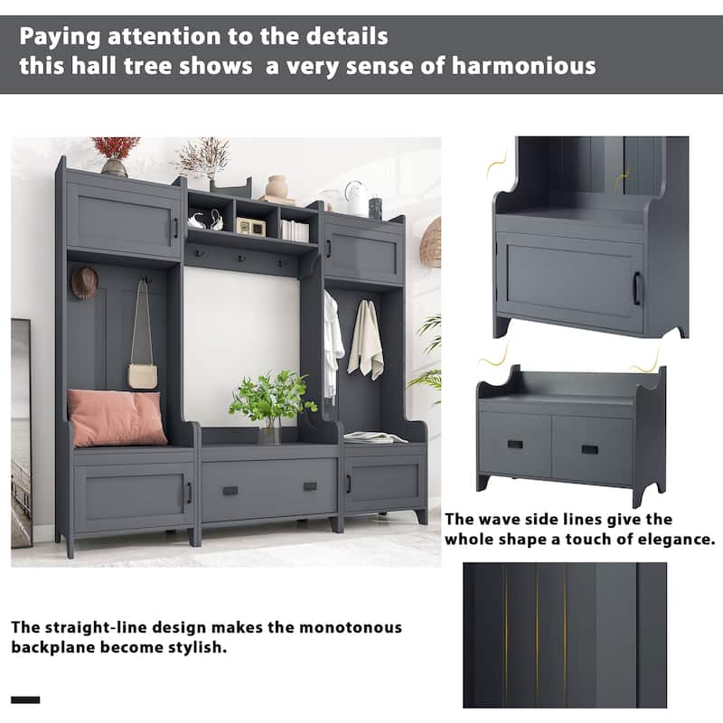 4in1 Hallway Coat Rack with Shoe Storage Bench, Entryway Bench Hall