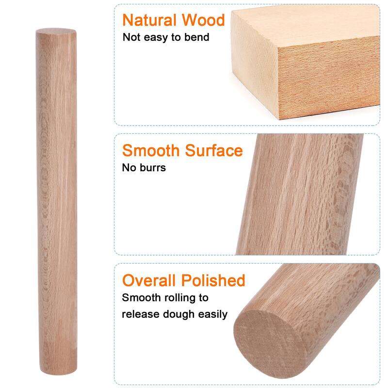 Rolling Pin Beech Wood Dough Roller Pins Cylindrical for Baking