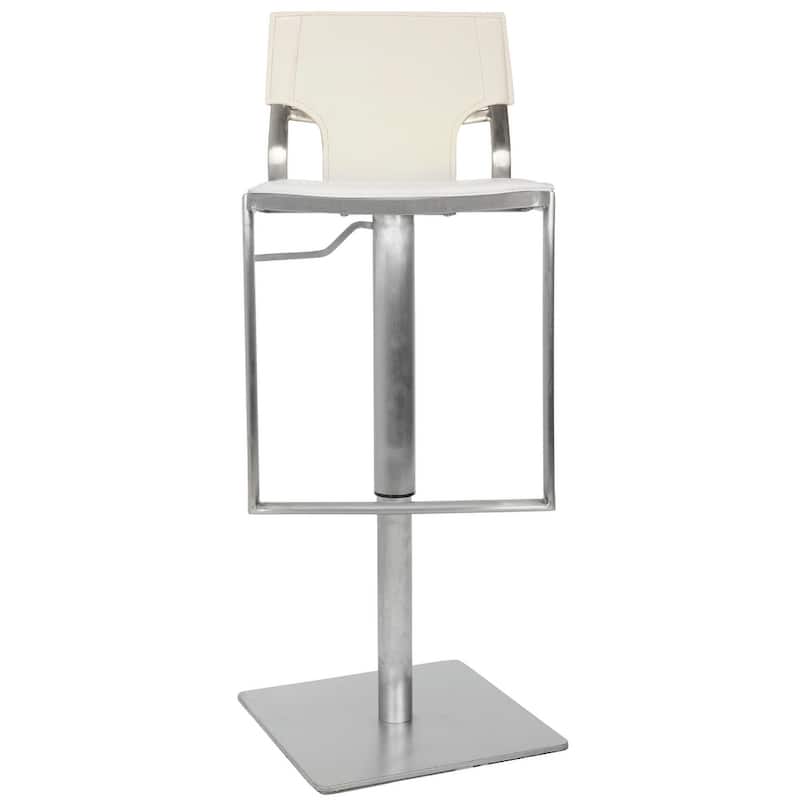 SAFAVIEH Beeke White Leather Seat Stainless Steel Adjustable 22-32 Inch Modern Bar Stool - 17" W x 16" D x 34" H - 17Wx16Dx34H