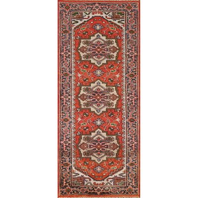 Geometric Heriz Indian Runner Rug Hand-knotted Wool Carpet - 2'7"x 8'0"