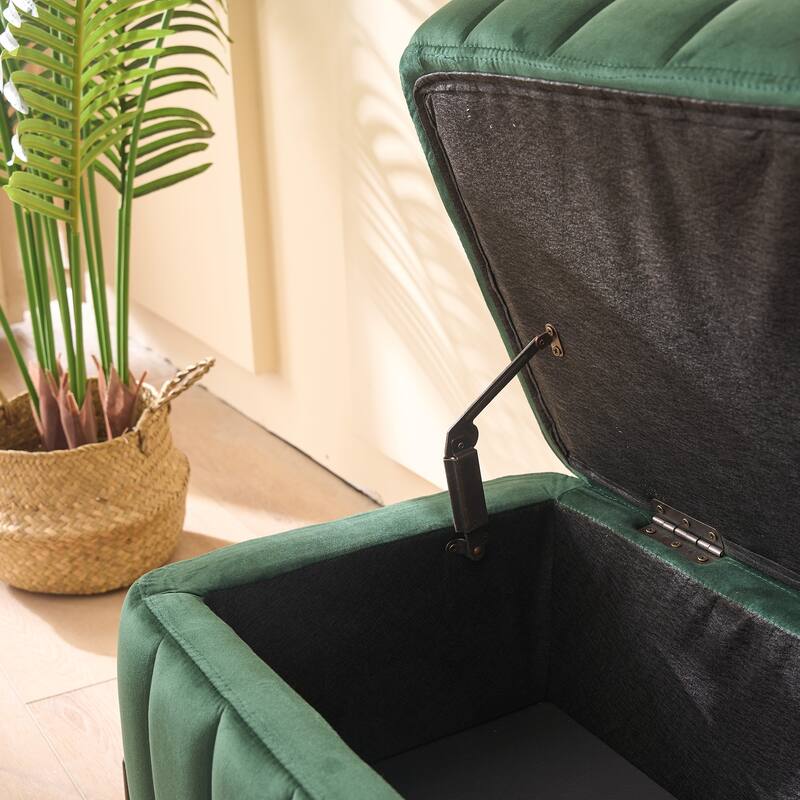 Roomfitters Velvet Storage Bench, Upholstered Footstool Ottoman with Metal Legs for Entryway, Living Room or Bedroom