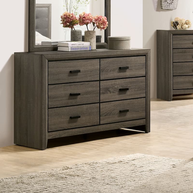 Aury Transitional Grey 47-inch Wide Solid Wood 6-Drawer Dresser by Furniture of America - Grey