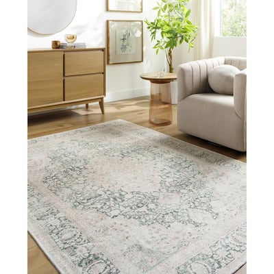 Livabliss Traditional Amelie Medallion Washable Area Rug