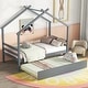 preview thumbnail 2 of 10, Grey Twin Size Pine Wood House-shaped Bed with Trundle and Roof for Kids, Boys and Girls