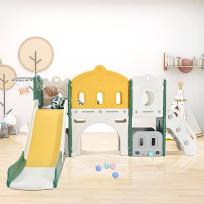 Kids Slide Play Structure Castle Climber with Slide and Basketball Hoop for Toddlers