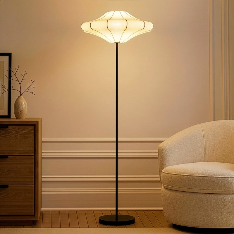 Brightech Atlas 67 in. Classic Black Modern & Contemporary LED Standard Floor Lamp with White Plastic Round Shade