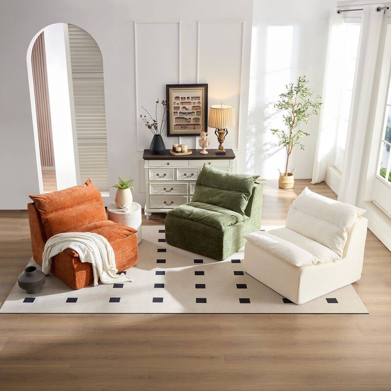 Accent Armless Chair Lazy Floor Seating, Single Chair Sofa Lounger Leisure Accent Single Couch with Backrest for Living