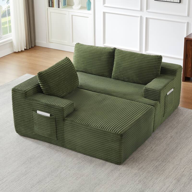 Rossetta L-Shaped Left-Facing Modular Classic Corduroy Fabric Striped Sectional Sofa with Deep Seat