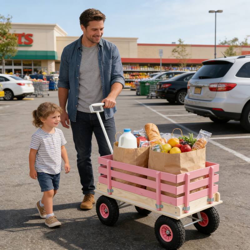 Pink Solid Wood Children's Trolley - Multi-Functional Cart for Outdoor Play, Garden & Picnic