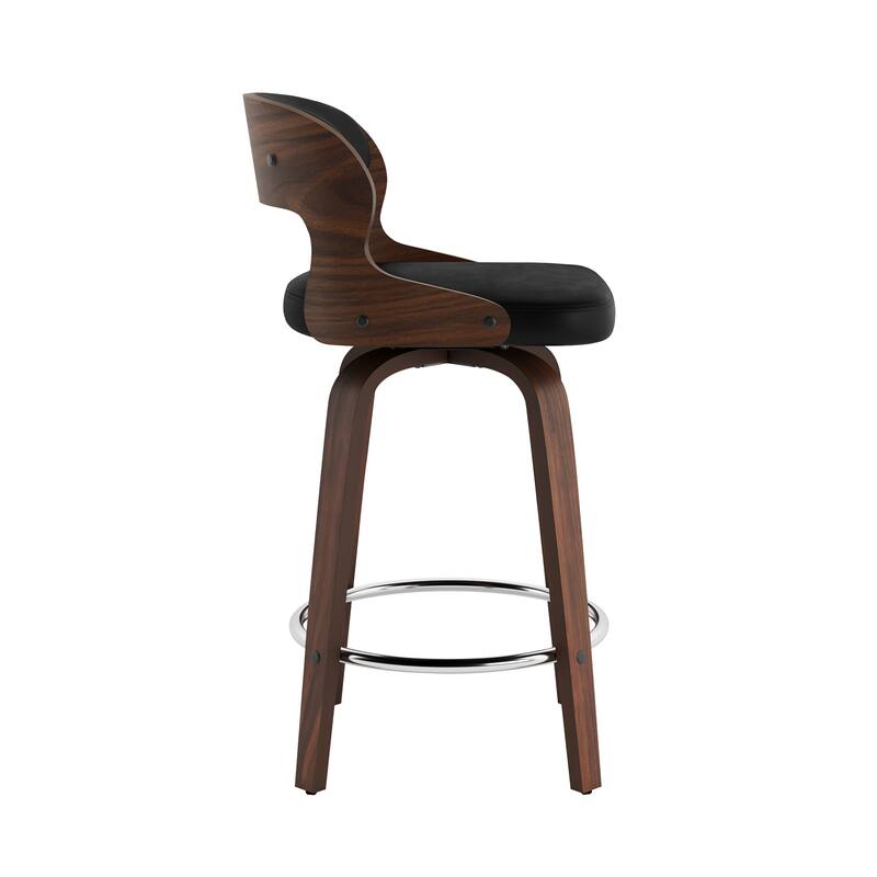 26.in Modern Set of 3 Leather Bar Stool Swivel Upholstered Hollow Back Counter Height Barstool with Wood Frame