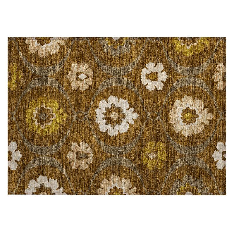 Machine Washable Indoor/ Outdoor Chantille Floral Geo Rug